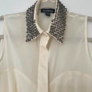 Bébé Silk Sleeveless Blouse with detachable Beaded Collar